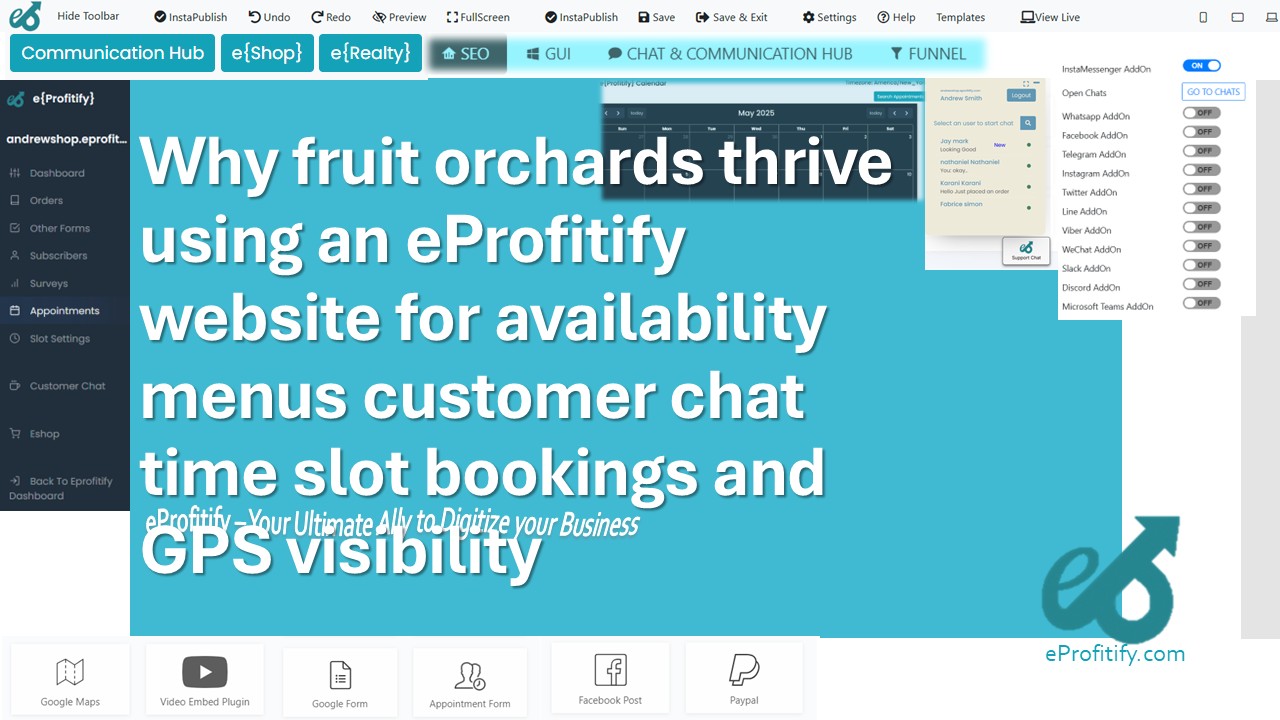 Why fruit orchards thrive using an eProfitify website for availability menus customer chat time slot bookings and GPS visibility